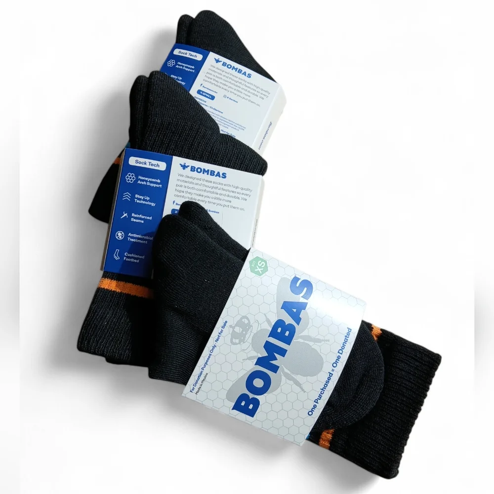 Bombas Women's Size Extra Small Black and Orange Athletic Socks